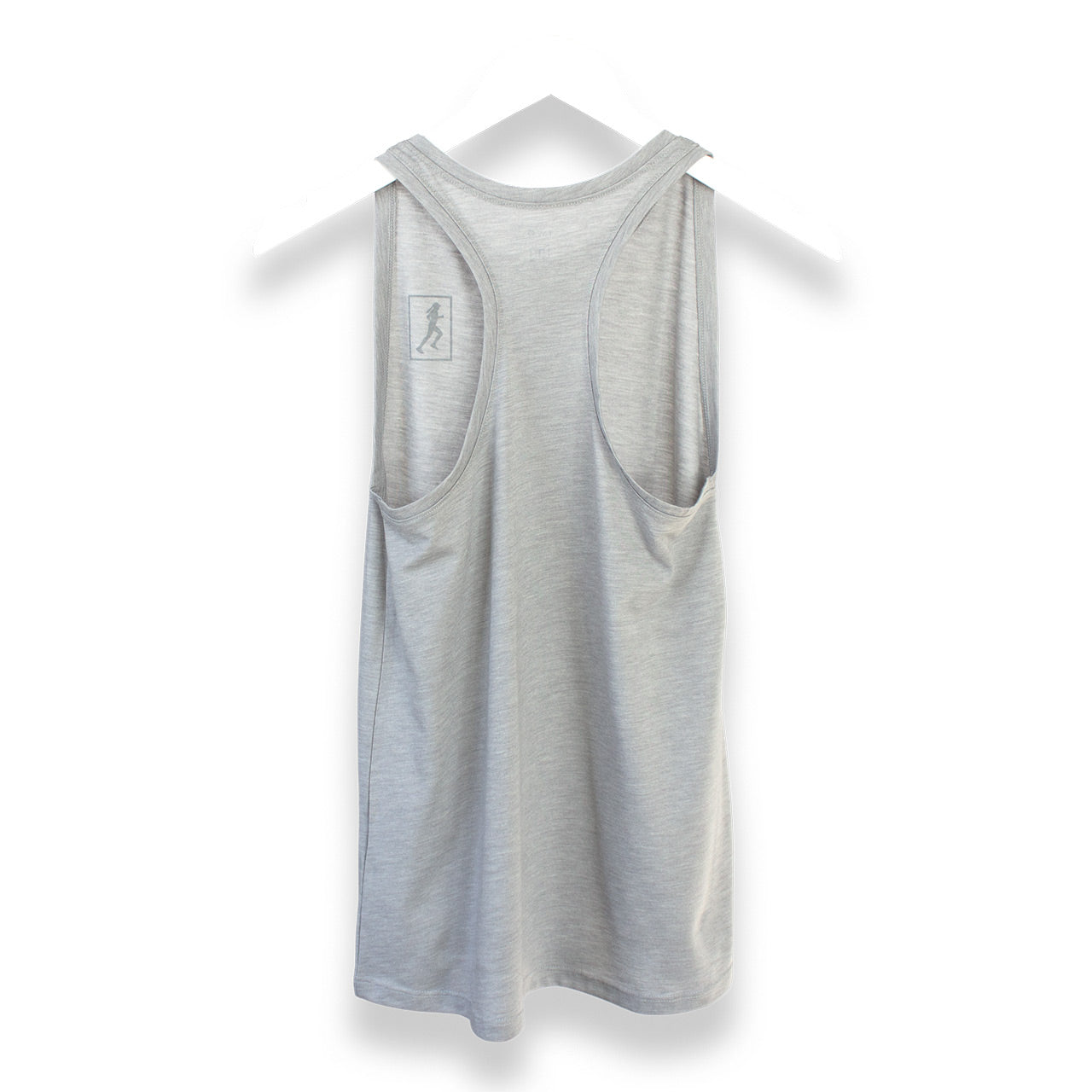 TWO CORRALS Lady Running Performance Tank Top Light Gray Back View, Women's Racerback Running Tank Top