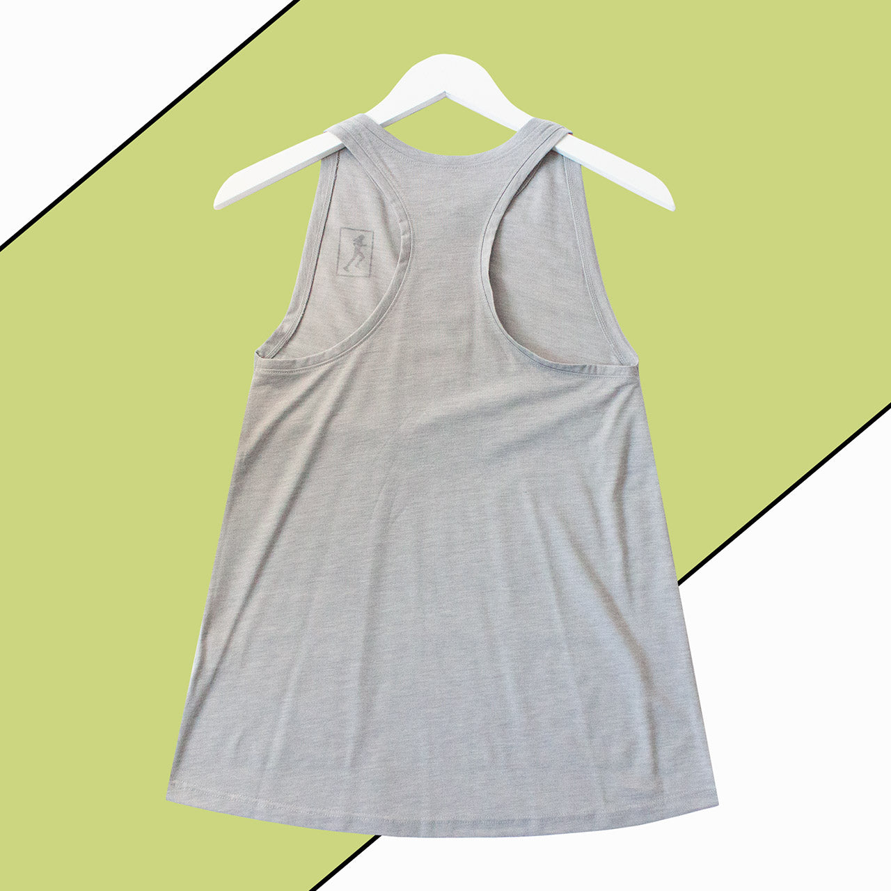 TWO CORRALS Lady Running Performance Tank Top Light Gray back view, women's racerback running tank top